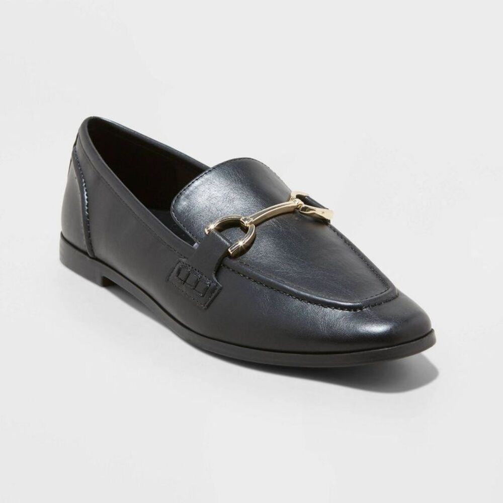 A New Day - A New Day Women's Faux Leather Slip On Loafer Flat Black